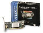 RAID Controller LSI Logic MegaRAID SATA 300-8XLP, 8 channel Serial ATA II-300, 128MB Cache, RAID levels: 0, 1, 5, 10, 50; PCI-X, OEM ()