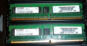 IBM 1GB (2x512MB) DDR2 667MHZ 240-pin CL5 ECC RAM DIMM Memory Kit, PC2-5300F, p/n: 38L6045, FRU: 41Y2725, OEM ( )