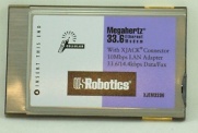    -/  PCMCIA card ethernet-modem USR Megahertz With Xjack 10Mbps LAN 33.6/14.4kbps Data/fax, XJEM3336, OEM. -$49.