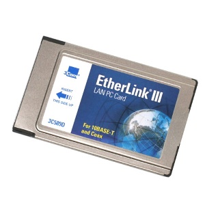 3Com Etherlink III LAN PC card (network ethernet adapter) 3C589D, 10BASE-T and coax, no cord, OEM ( )
