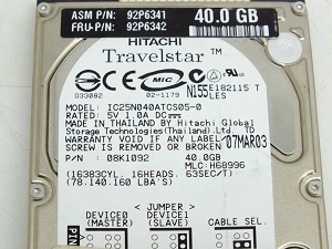 HDD IBM/Hitachi Travelstar IC25N040ATCS05-0 40GB, 5400 rpm, IDE UDMA100, 2.5" (notebook type), FRU p/n: 92P6342, ASM p/n: 92P6341, OEM (жесткий диск для портативного компьютера)